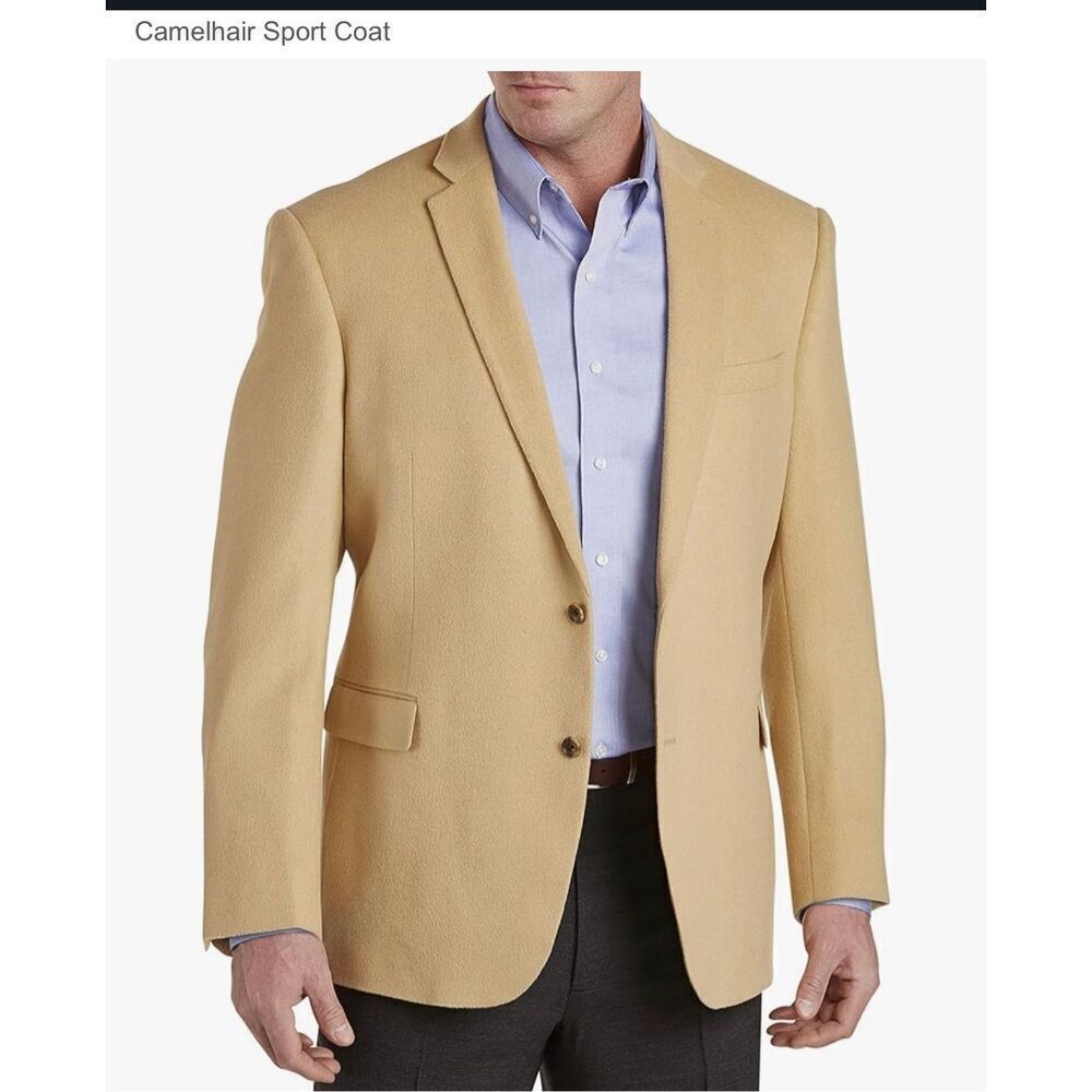 Bill Blass Tan 100% Camel Hair Sports Blazer Jacket Mens Two Button